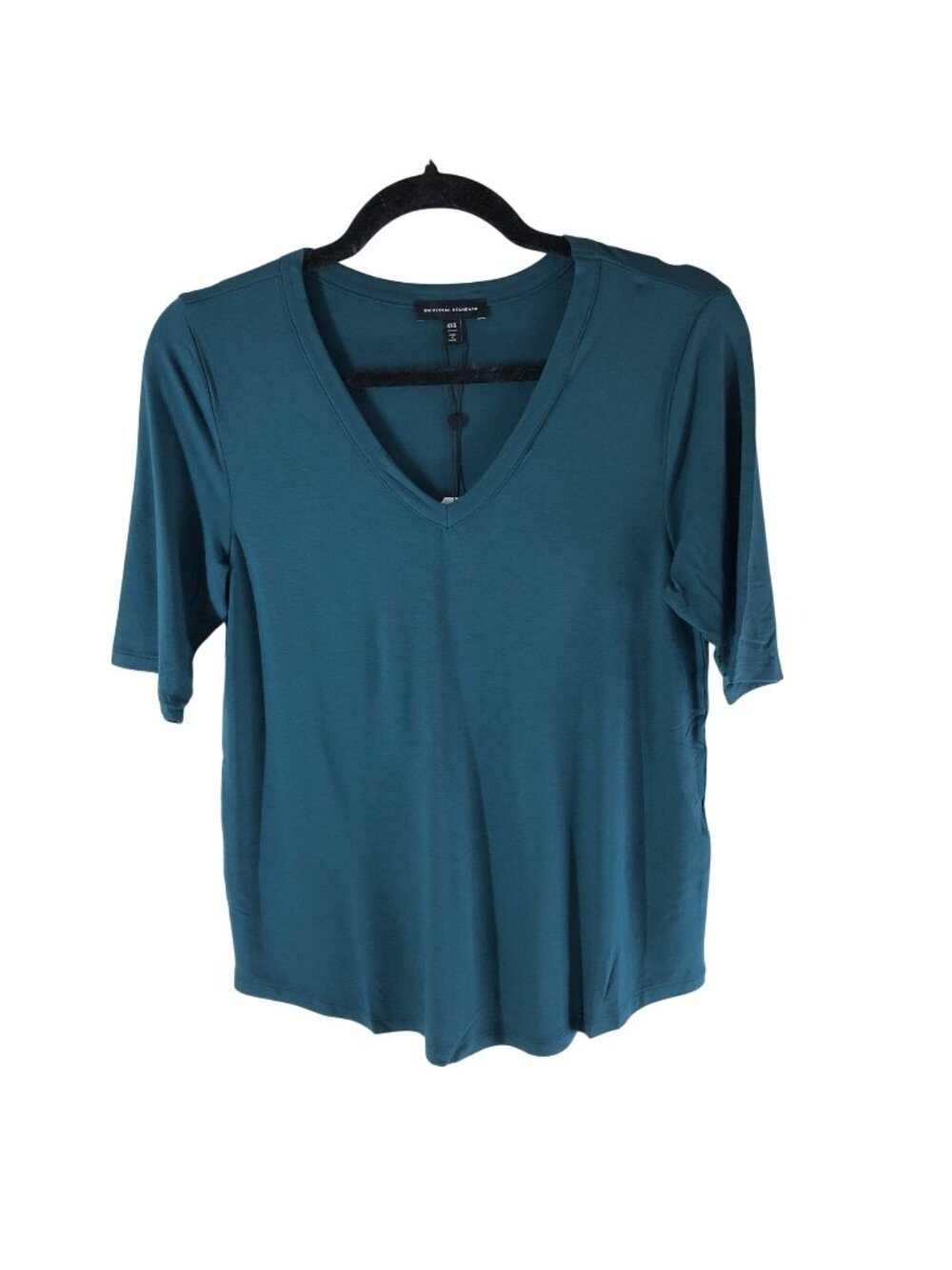 Universal Standard Martha V-Neck Stovepipe Sleeve Tee Teal Blue 4XS US 00-0